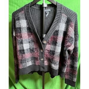 1.STATE Plaid Button Front Crop Cardigan V Neck Sweater Women's Size S NEW NWOT